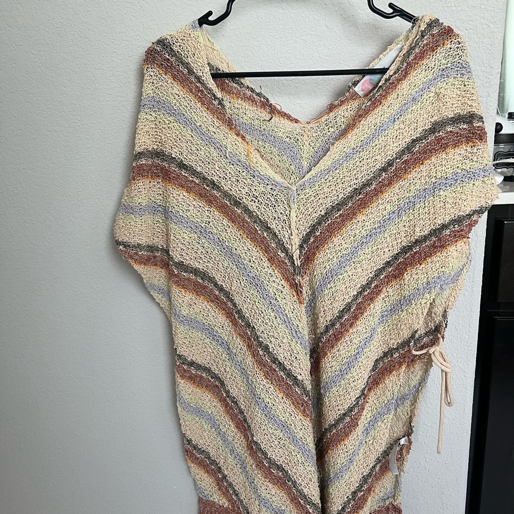 Free People Multicolor Striped Poncho Sweater
